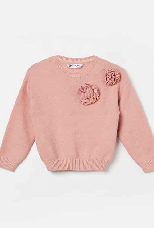 FAME FOREVER Girls Floral Applique Sweater