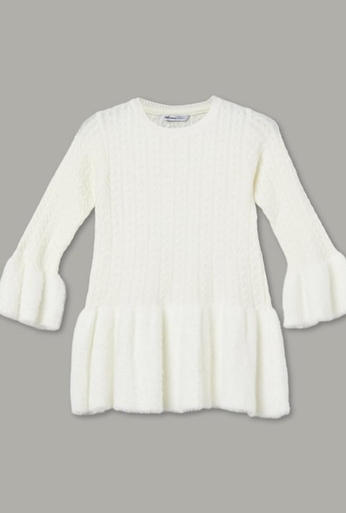 FAME FOREVER Girls Braided Fuzzy Sweater
