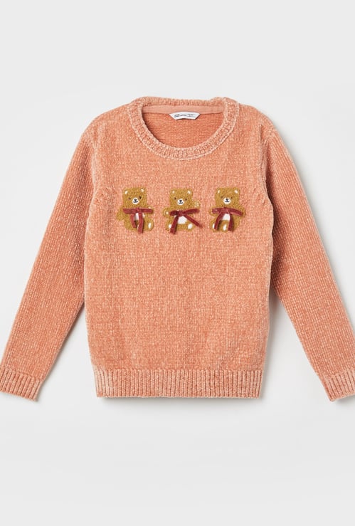FAME FOREVER Girls Teddy Applique Sweater