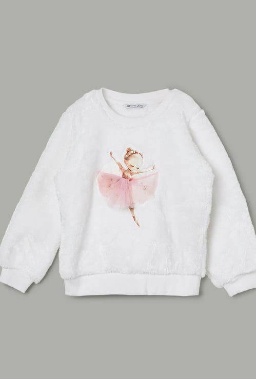 FAME FOREVER Girls Applique Fuzzy Sweatshirt