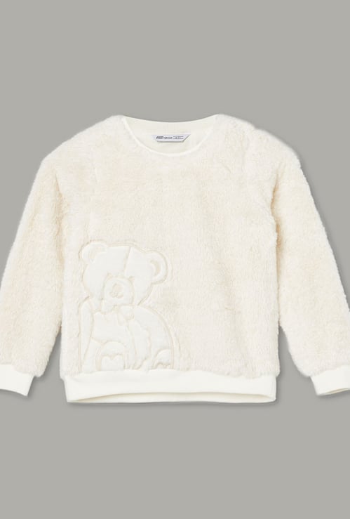 FAME FOREVER Girls Embroidered Fuzzy Sweatshirt