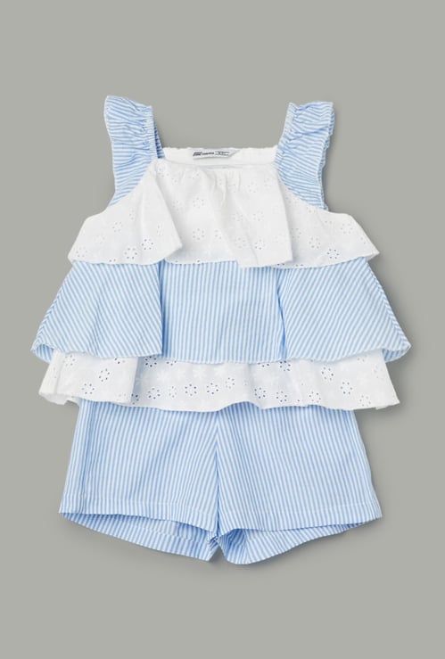 FAME FOREVER Girls Schiffli Layered Top with Shorts