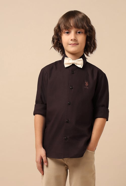US POLO ASSN Boys Solid Relaxed Fit Shirt with Bow