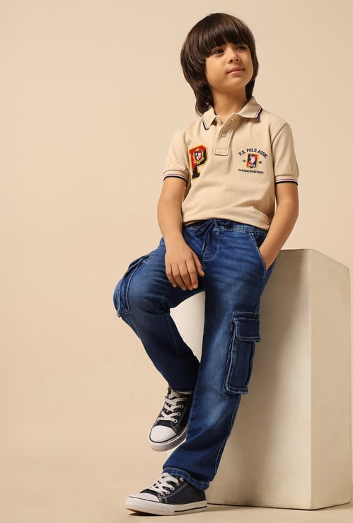 US POLO ASSN KIDS Boys Washed Relaxed Fit Cargo Jeans
