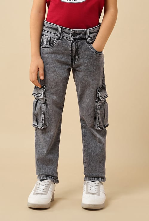 US POLO ASSN KIDS Boys Washed Comfort Fit Cargo Jeans
