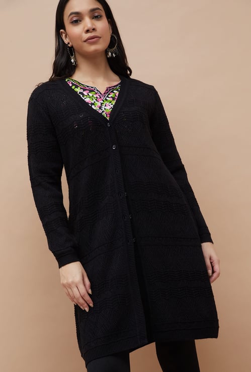 MELANGE Patterned Knit Longline Cardigan