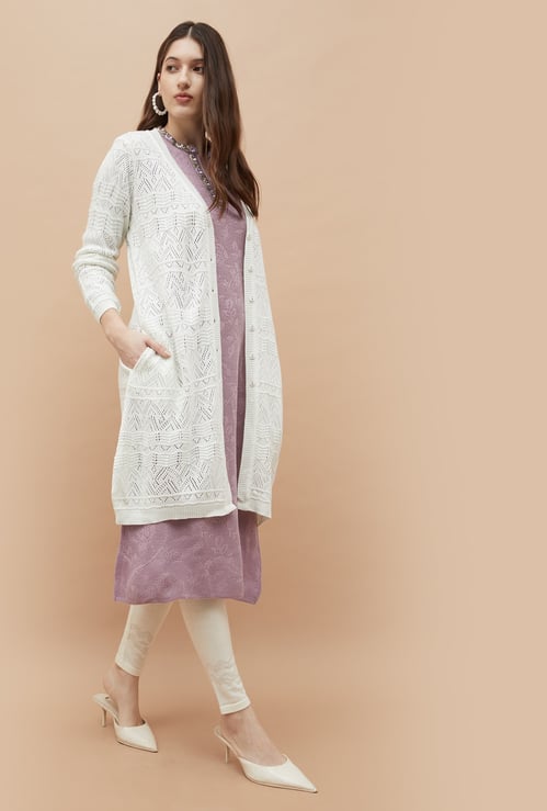 MELANGE Patterned Knit Longline Cardigan