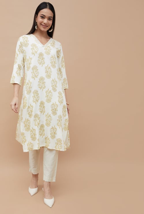MELANGE Floral Print Straight Kurta