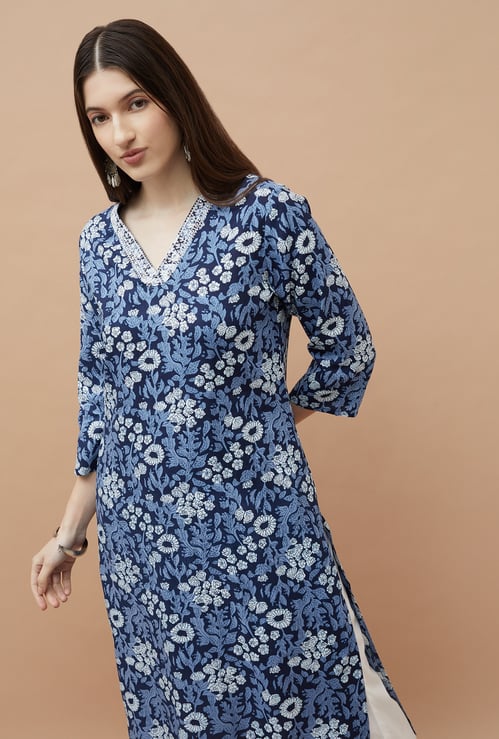 MELANGE Floral Print Straight Kurta