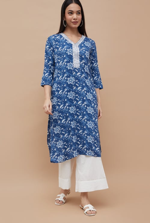MELANGE Floral Print Straight Kurta