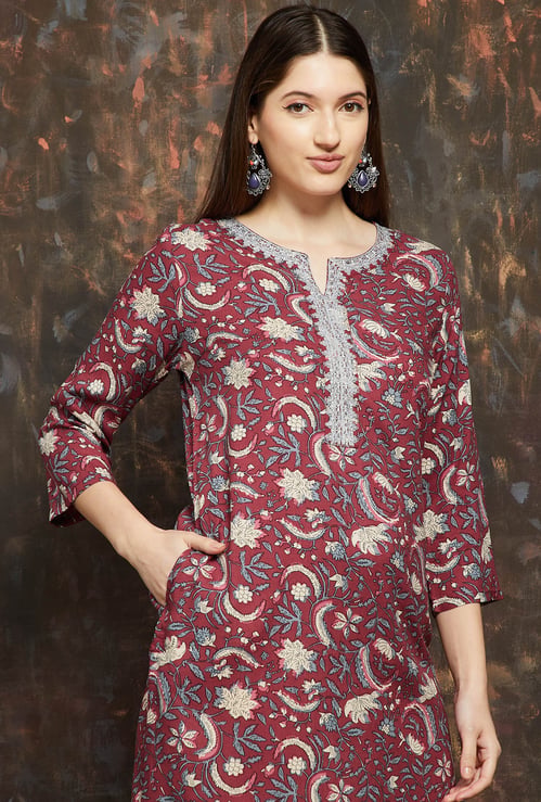 MELANGE Floral Print Straight Kurta