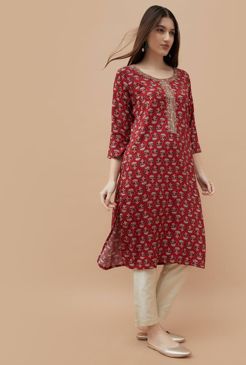 MELANGE Floral Print Straight Kurta