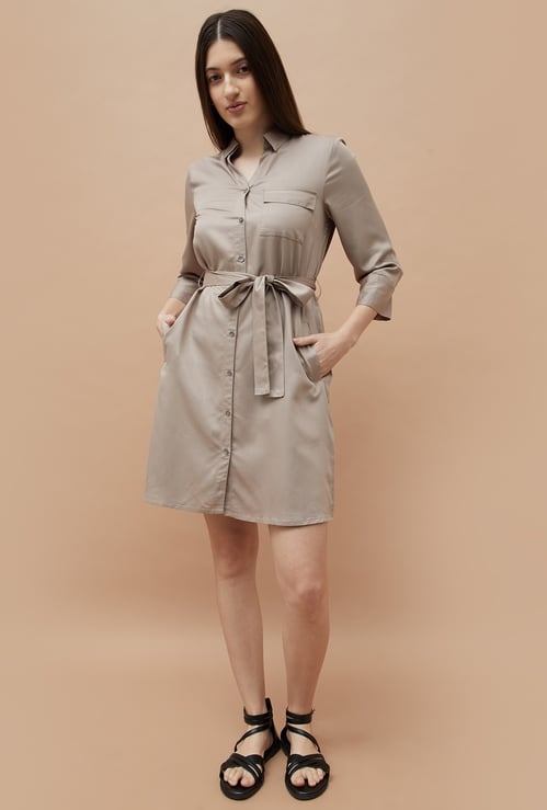 FAME FOREVER Solid Shirt Dress