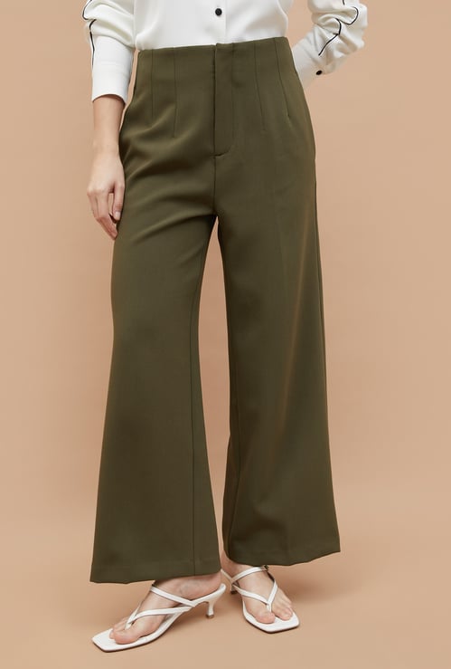 CODE Solid Wide-Leg Trousers