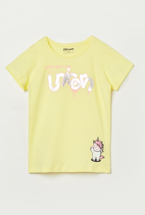 FAME FOREVER Girls Unicorn Print T-shirt