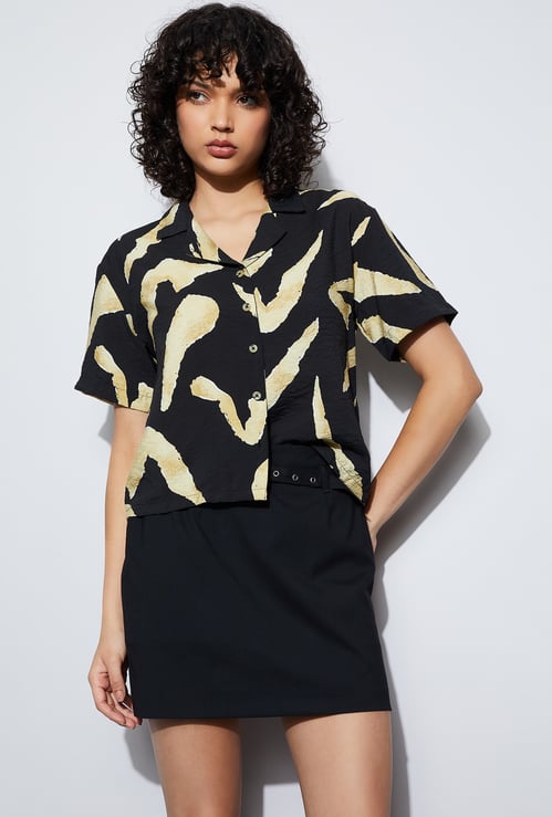 GINGER Abstract Print Cuban Collar Shirt