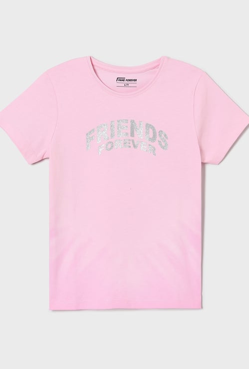 FAME FOREVER Girls Glitter Print T-shirt