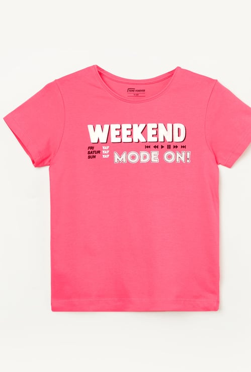 FAME FOREVER Girls Typographic Print T-shirt