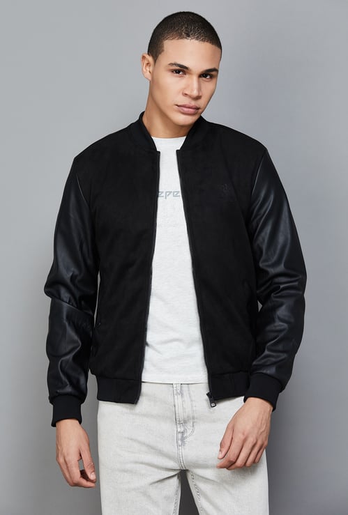 US POLO ASSN Embossed Faux Leather Bomber Jacket