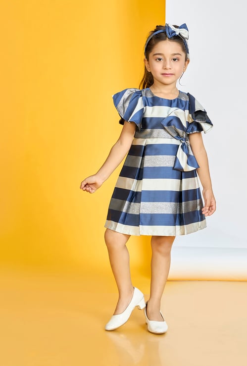 PEPPERMINT Girls Striped Pleated A-line Dress
