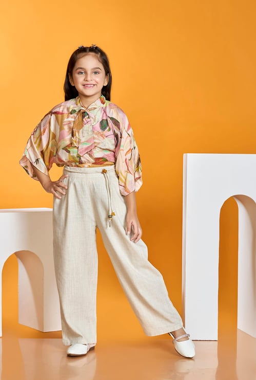 PEPPERMINT Girls Floral Print Top with Wide Leg Pants