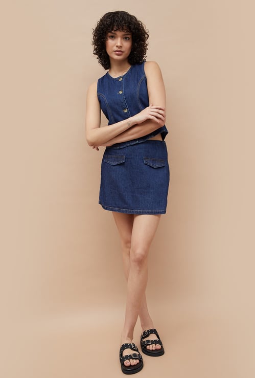 GINGER Washed Denim Mini Skirt
