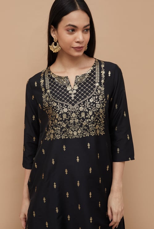 MELANGE Foil Print Straight Kurta