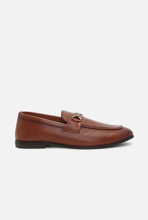 LOUIS PHILIPPE Leather Metal Accent Loafers
