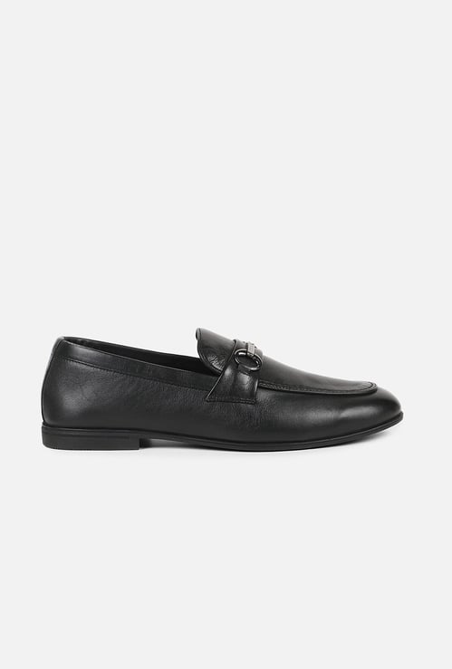LOUIS PHILIPPE Leather Metal Accent Slip-On Shoes
