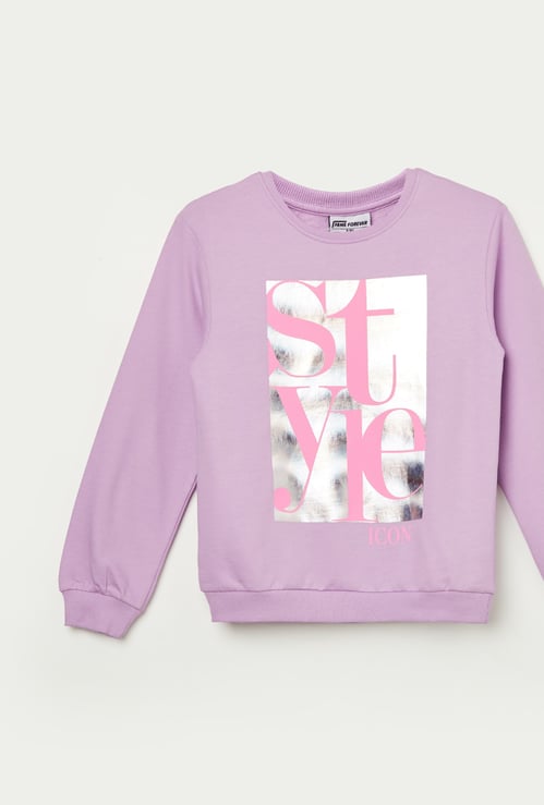 FAME FOREVER Girls Metallic Print Sweatshirt