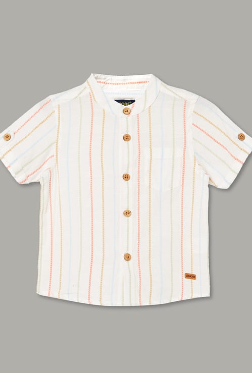 JUNIORS Boys Striped Band Collar Shirt