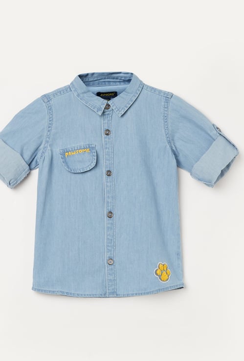 JUNIORS Boys Appliqued Denim Shirt