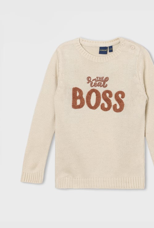 JUNIORS Boys Chenille Embroidered Sweater