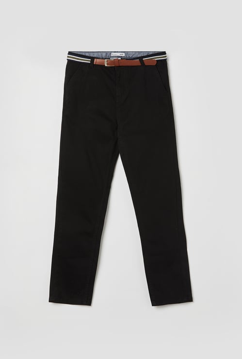 FAME FOREVER Boys Solid Slim Fit Trousers with Belt