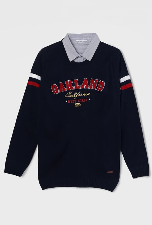 FAME FOREVER Boys Chenille Embroidered Sweater