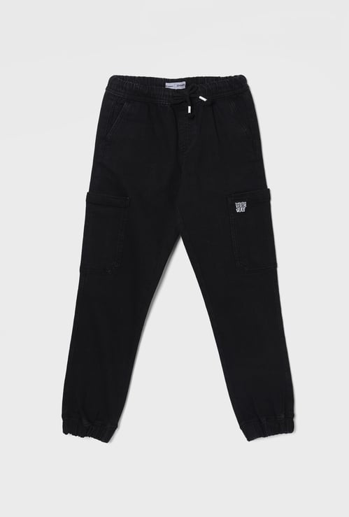 FAME FOREVER Boys Solid Denim Cargo Joggers