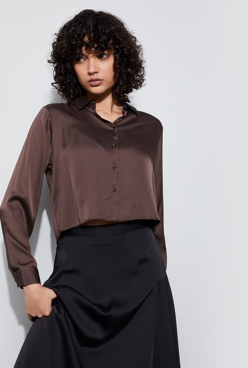 GINGER Solid Cropped Shirt
