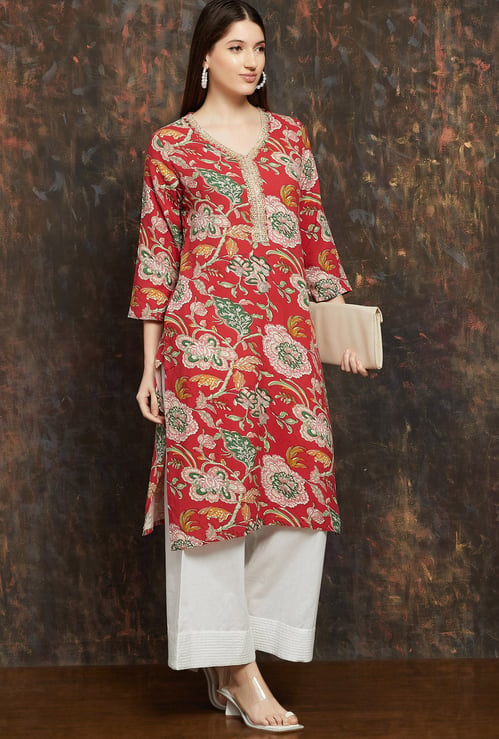 MELANGE Floral Print Straight Kurta