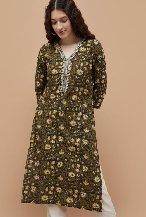 MELANGE Floral Print Straight Kurta