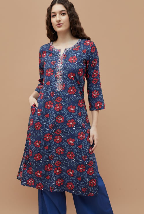 MELANGE Floral Print Straight Kurta