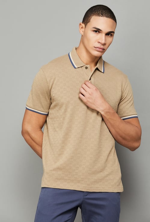 FAHRENHEIT Textured Polo Knit T-shirt
