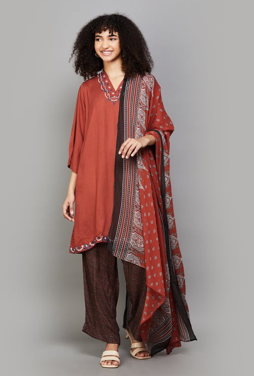 BIBA Embroidered Straight Kurta Set
