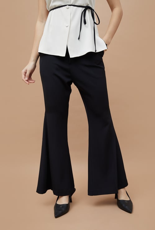 CODE Solid Flared Trousers