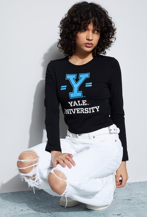 GINGER Printed Full Sleeve Crop T-shirt