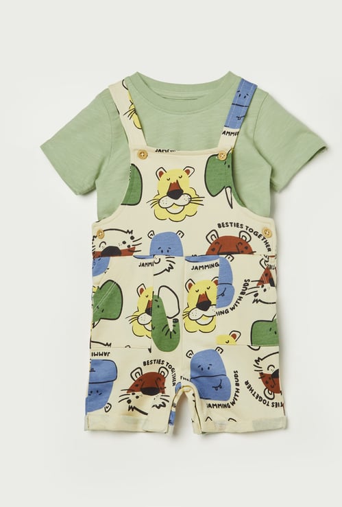 JUNIORS Boys Printed Dungaree and T-shirt Set