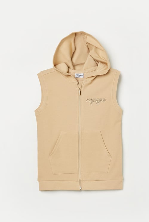FAME FOREVER Knitted Hooded Sleeveless Sweatshirt