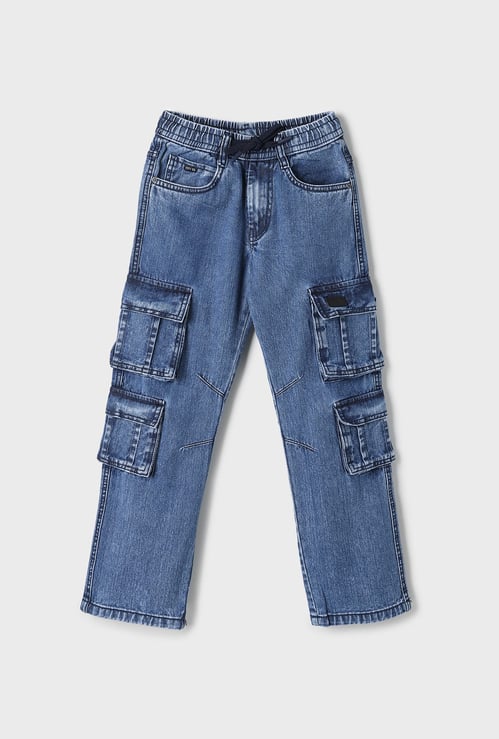 RUFF KIDS Boys Washed Straight Fit Cargo Jeans