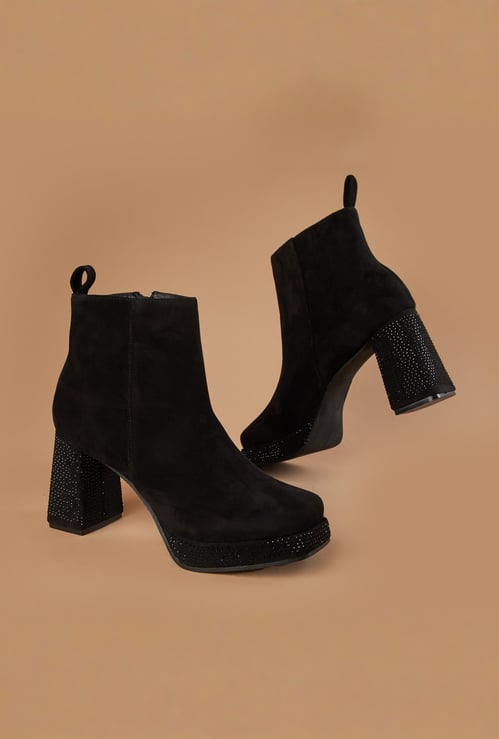 GINGER Embellished Block-Heel Ankle Boots
