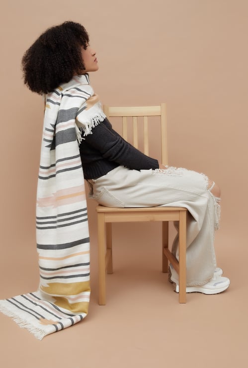 GINGER Striped Tassel Detail Stole