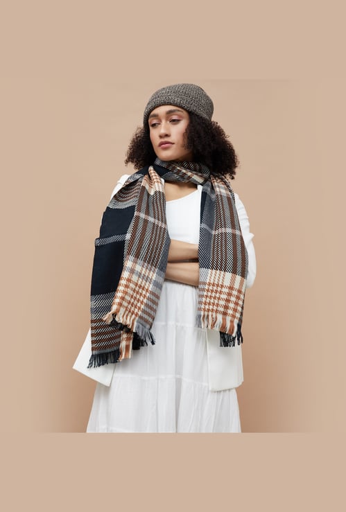 GINGER Checked Tassel Detail Stole